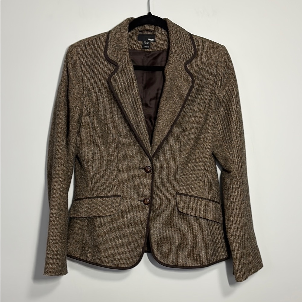 H&M Classic Brown Chevron Blazer with Brown Trim, size 10